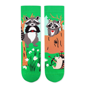 Chaussettes Enfants Ratons Laveurs Amoureux - Vert