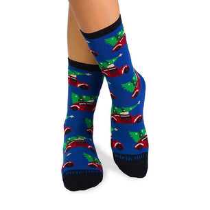 Chaussettes Coton Noël Voiture Bleu