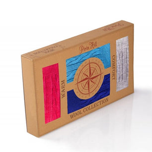 Coffret de 4 paires de Chaussettes Laine mérinos Tresses Gris Turquoise Fuchsia Bleu