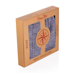 Coffret Laine mérinos Homme Bonnet + Écharpe + Chaussettes Côtes Gris