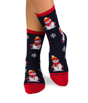 Chaussettes Coton Noël Bonhomme de neige Bleu foncé