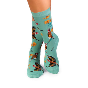 Chaussettes Bambou fin Fleurs & Oiseaux - Menthe