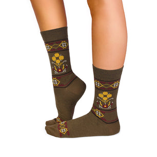 Chaussettes Laine mérinos Motif ethnique Marron clair