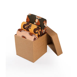 Coffret de 3 paires de chaussettes en coton Automne – Renard, Écureuil, Hérisson