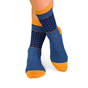 Chaussettes Bambou fin Anneaux et Pois Bleu foncé