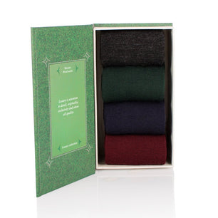 Coffret de 4 paires de Chaussettes Laine mérinos fine Anthracite Bordeaux Bleu foncé Vert foncé
