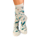 Chaussettes Bambou fin Fleurs & Oiseaux – Écru