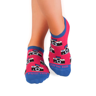 Socquettes Coton Rétro Caméras Fuchsia bleu