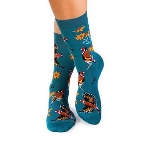 Chaussettes Bambou fin Fleurs & Oiseaux – Pétrole