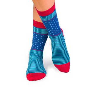 Chaussettes Bambou fin Anneaux et Pois Bleu Turquoise