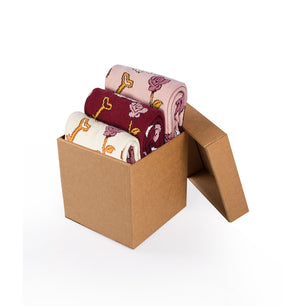 Coffret de 3 paires de Chaussettes Coton Skulls & Roses Ecru Rose cendré Bordeaux