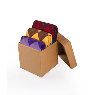 Coffret de 3 paires de Chaussettes Coton Losanges Violet Jaune Bordeaux