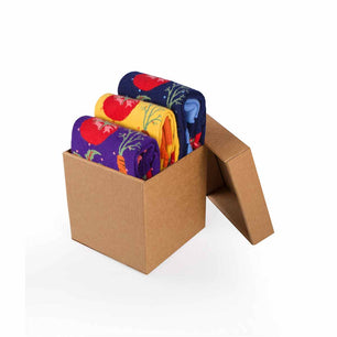 Coffret de 3 paires de Chaussettes Coton fin Légumes Jaune Violet Bleu foncé