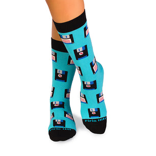 Chaussettes Coton Rétro Disquette Turquoise