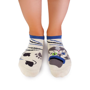 Socquettes Arty Chat Persan Ecru bleu