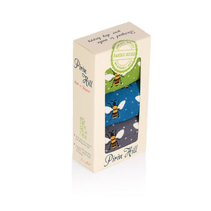 Coffret de 3 paires de Chaussettes Bambou fin Abeilles Vert Turquoise Gris