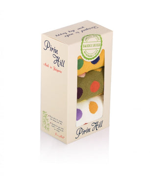 Coffret de 3 paires de Chaussettes Bambou Pois Jaune Khaki Ecru