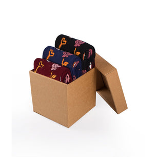 Coffret de 3 paires de Chaussettes Coton Skulls & Roses Bordeaux Denim Noir