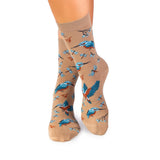 Chaussettes Bambou fin Fleurs & Oiseaux – Beige
