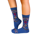 Chaussettes Laine mérinos Motif ethnique Bleu