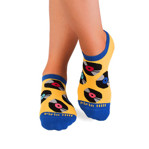 Socquettes Coton Rétro Vinyles Jaune