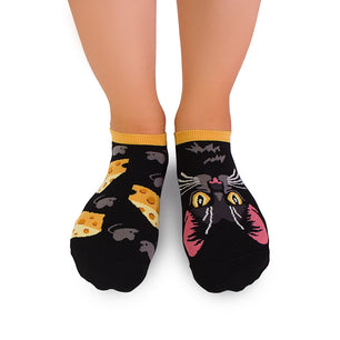 Socquettes Enfants Chat Lucky Noir jaune
