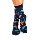 Chaussettes Bambou fin Fleurs & Oiseaux – Bleu marine
