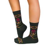 Chaussettes Laine mérinos Motif ethnique Vert foncé