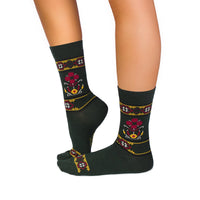 Chaussettes Laine mérinos Motif ethnique Vert foncé