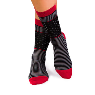 Chaussettes Bambou fin Anneaux et Pois Noir Gris
